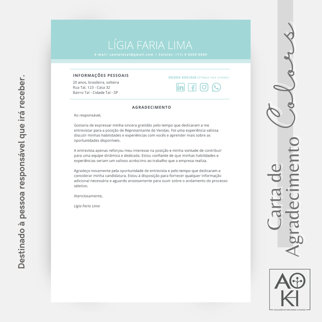 Carta de Agradecimento - Colors (Verde Água)