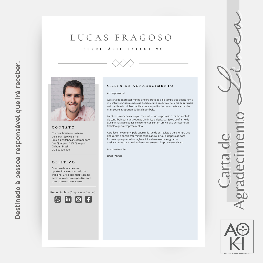 Carta de Agradecimento - Línea (Azul)