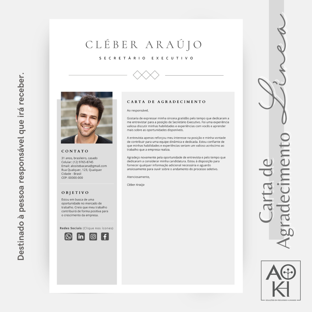 Carta de Agradecimento - Línea (Cinza)