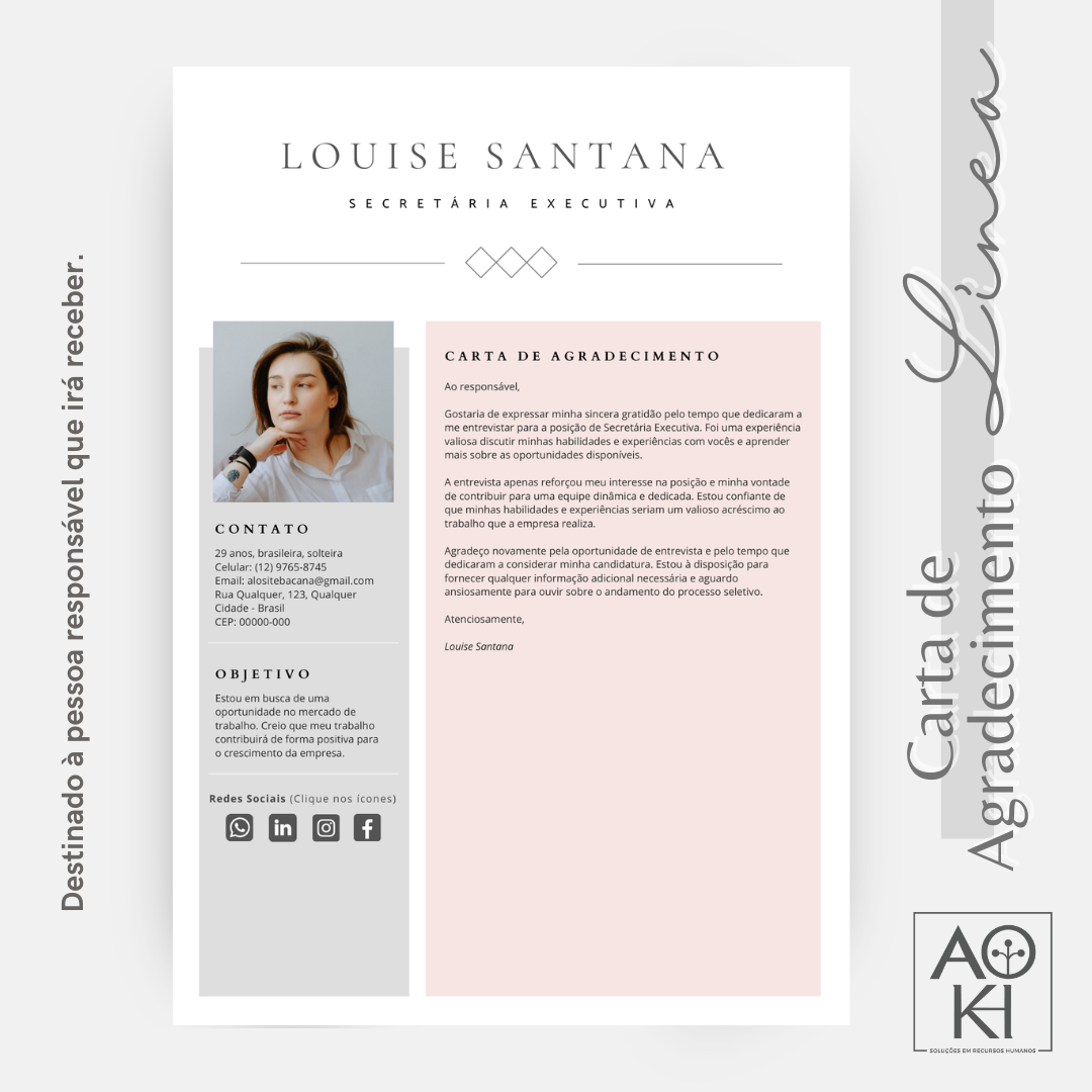 Carta de Agradecimento - Línea (Rosa)