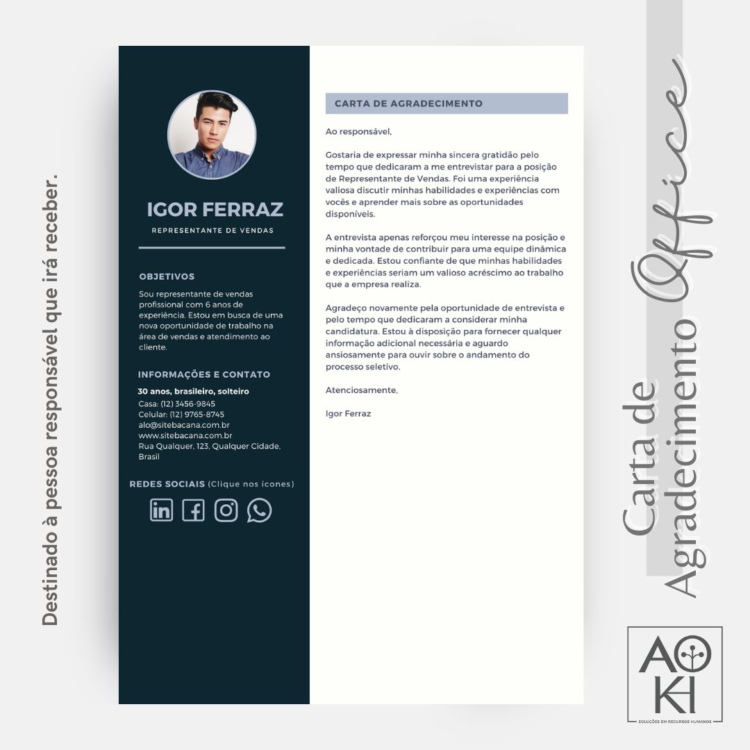 Carta de Agradecimento - Office (Azul com Azul Marinho)