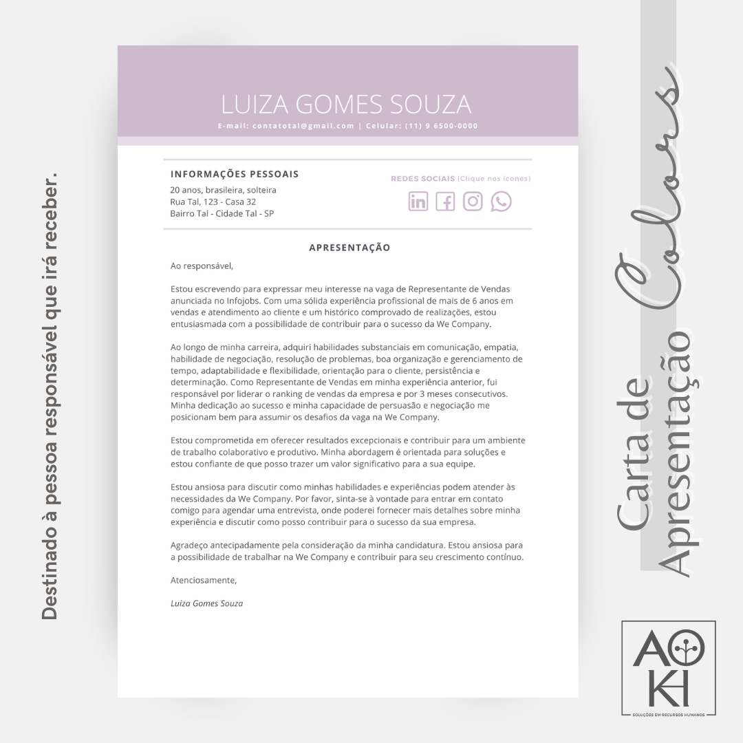 Carta de Apresentação - Colors (Lilás)