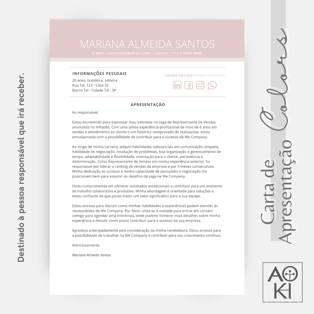 Carta de Apresentação - Colors (Rosa)