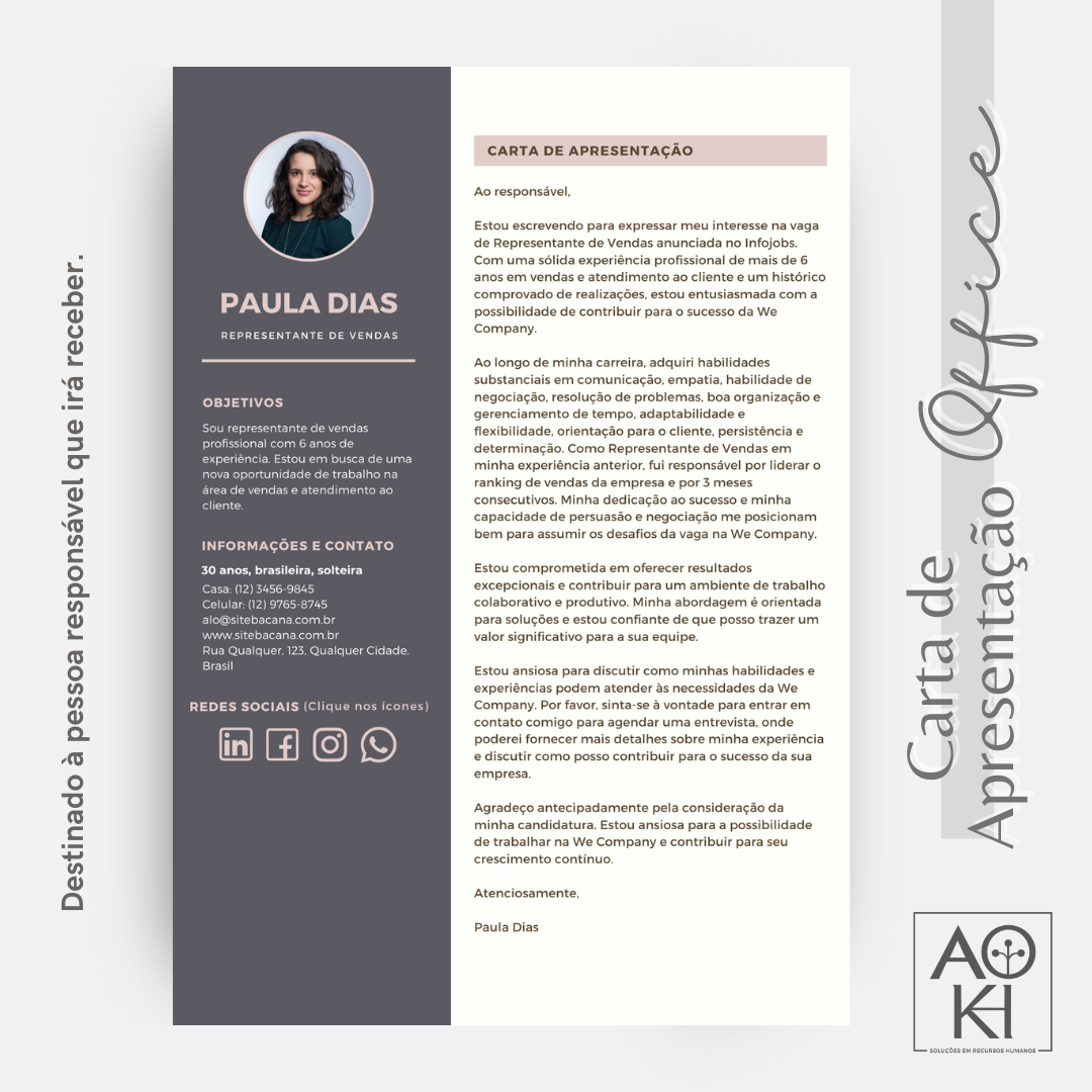 Carta de Apresentação - Office (Roxo com Rosa)