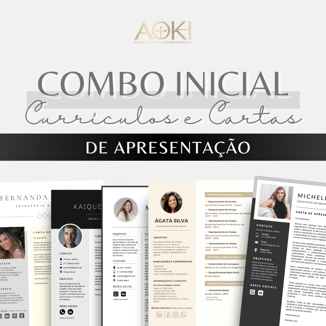Combo Inicial Currículos e Cartas de Apresentação
